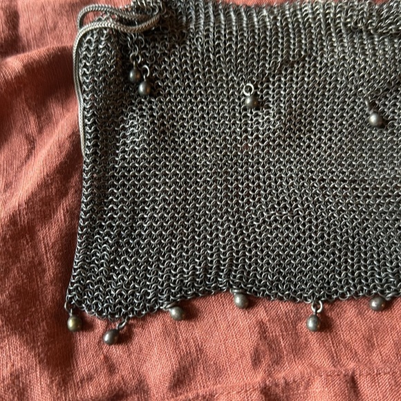 Antique Wire Mesh Chainmail Beaded Fringe Miser Reticule Drawstring Bag Purse - Picture 7 of 9